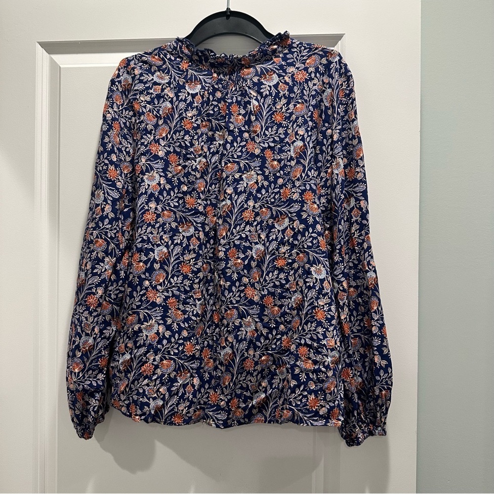 Grace Navy and Orange Floral Blouse - Picture 6 of 6